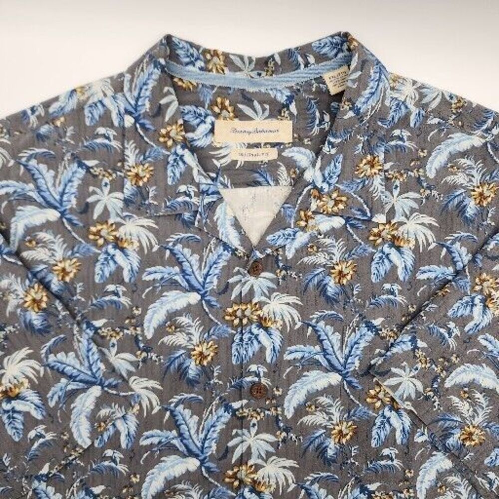 Tommy Bahama Hawaiian Shirt Mens XXL Blue Button Up Palm Trees Silk